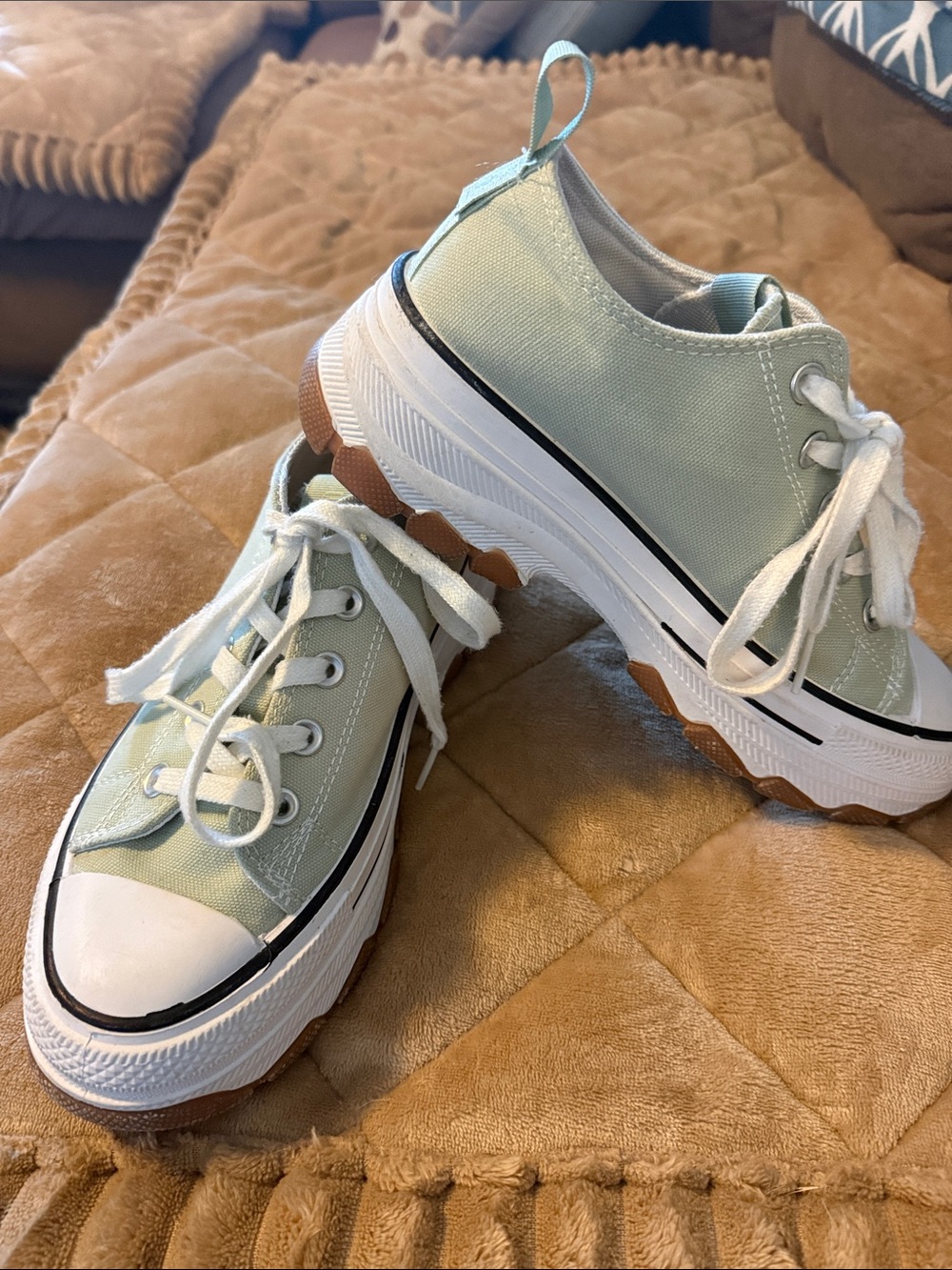 Refresh Low-Top Platform Sneakers in Mint Green and White